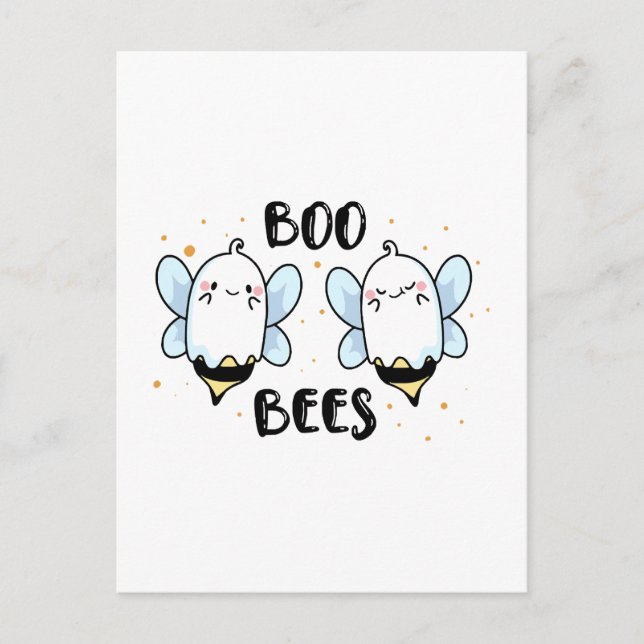 Cute Ghost Boo Bees - Funny Halloween på vitt Vykort (Framsida)