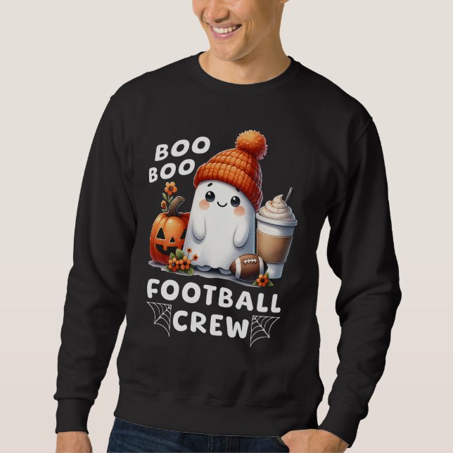Cute Ghost Boo Boo Football Crew Funny Halloween Lång Ärmad Tröja (Framsida)