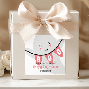 CUTE GHOST BOO HALLOWEEN KIDS TREAT FYRKANTIGT KLISTERMÄRKE