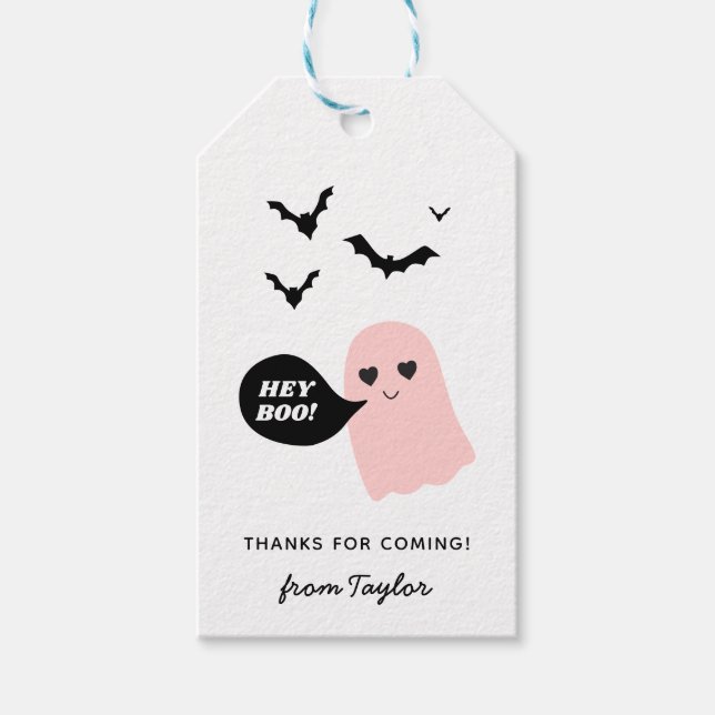 Cute Ghost Boo Namn Halloween Birthday Presentetikett (Framsidan)