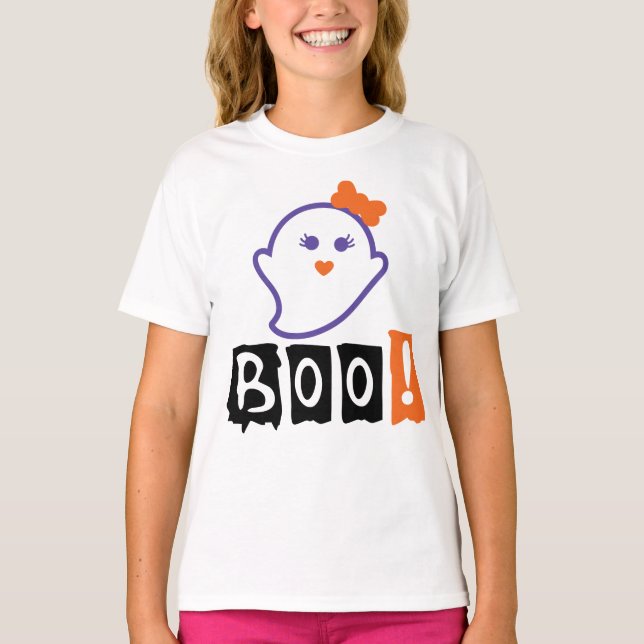 Cute Ghost, Boo Roligt Halloween T Shirt (Framsida)