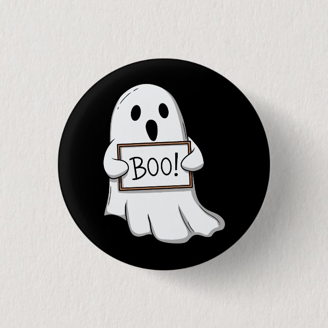 Cute Ghost BOO Sign Pin Button Knapp (Framsida)