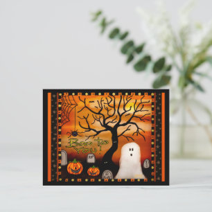 Cute Ghost Boo Spider Kids Halloween Vykort