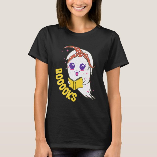Cute Ghost Book Reading For Teacher Booooks Hallow T Shirt (Framsida)