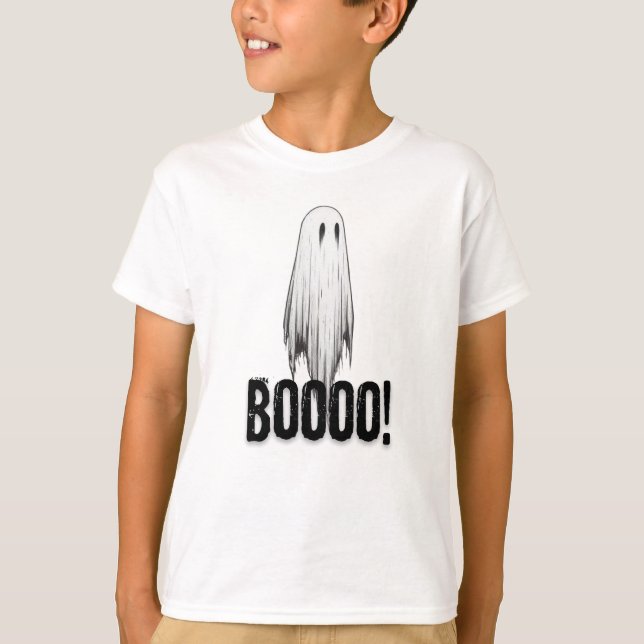 Cute Ghost "Booo!" Halloween T Shirt (Framsida)