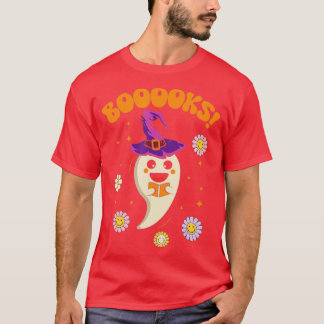 Cute Ghost Boooks Reading Bibliotek Bokar Hallowee T Shirt