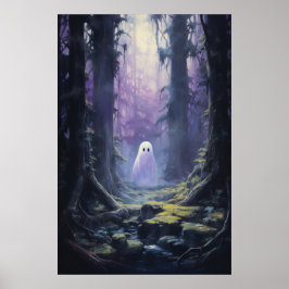 Cute Ghost-Borttappaden i Spooky Forest Poster