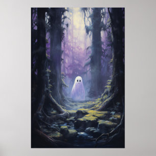 Cute Ghost-Borttappaden i Spooky Forest Poster