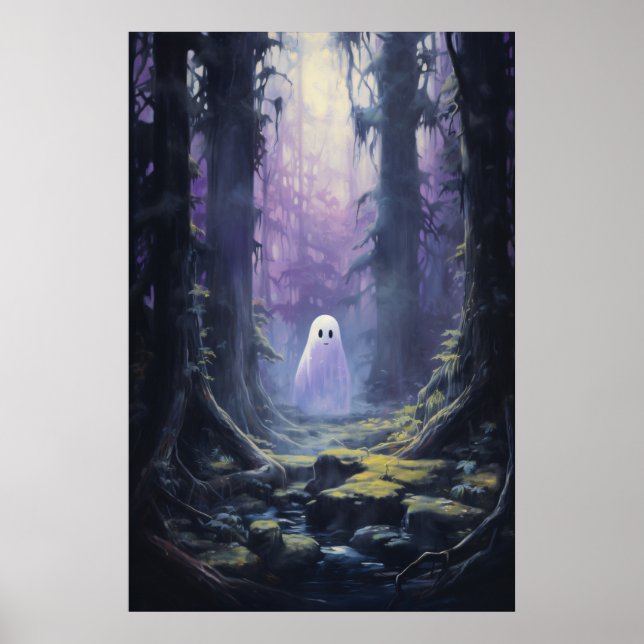 Cute Ghost-Borttappaden i Spooky Forest Poster (Framsidan)