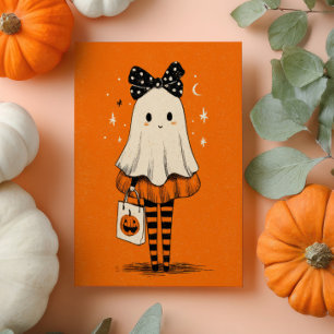 Cute Ghost Bus eller godis Burnt Orange Halloween Kort