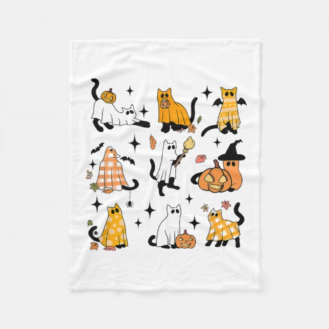 Cute Ghost Cat Funny Halloween Outfit Costumes Bla Fleecefilt (Framsidan)