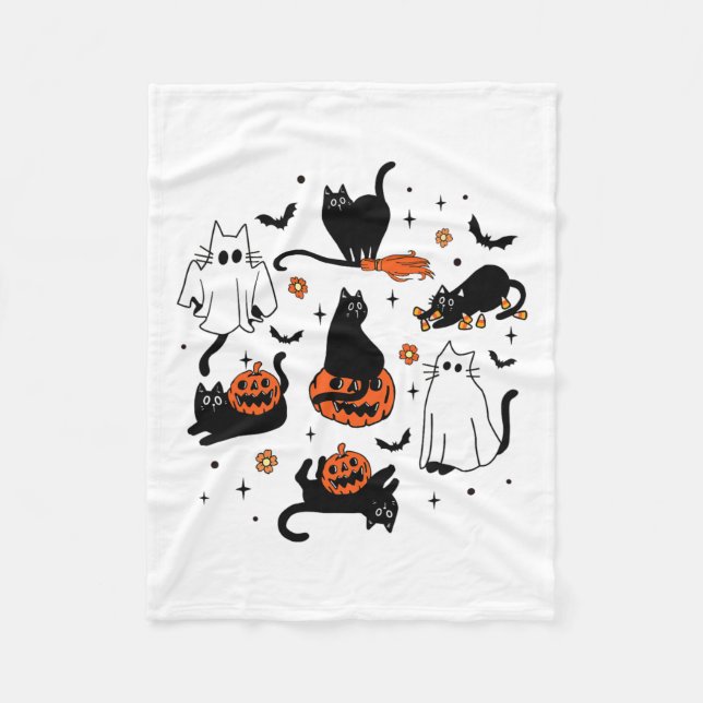 Cute Ghost Cat Funny Halloween Outfit Costumes Bla Fleecefilt (Framsidan)