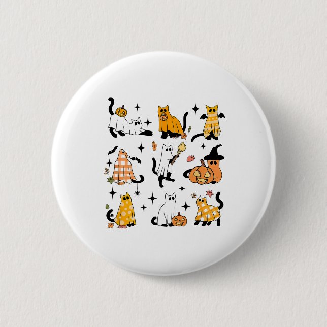 Cute Ghost Cat Funny Halloween Outfit Costumes Bla Knapp (Framsida)