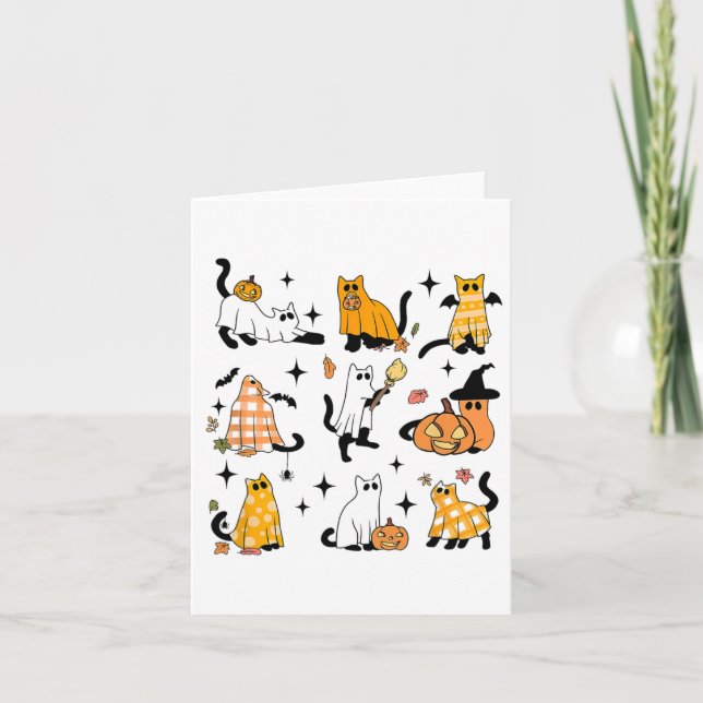 Cute Ghost Cat Funny Halloween Outfit Costumes Bla Kort (Framsida)