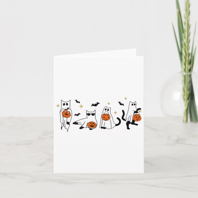 Cute Ghost Cat Funny Halloween Outfit Costumes Bla Kort (Framsida)