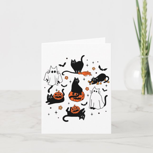 Cute Ghost Cat Funny Halloween Outfit Costumes Bla Kort (Framsida)