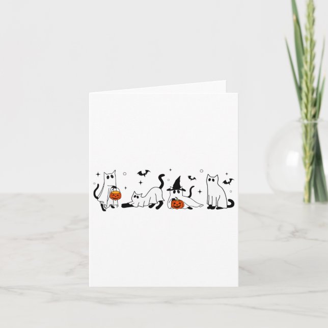 Cute Ghost Cat Funny Halloween Outfit Costumes Bla Kort (Framsida)
