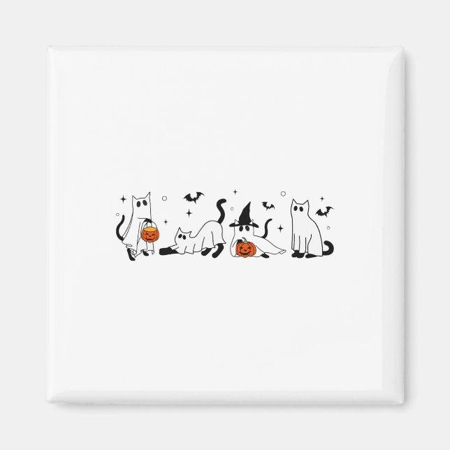 Cute Ghost Cat Funny Halloween Outfit Costumes Bla Magnet (Framsidan)