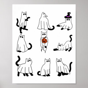 Cute Ghost Cat Funny Halloween Outfit Costumes Bla Poster