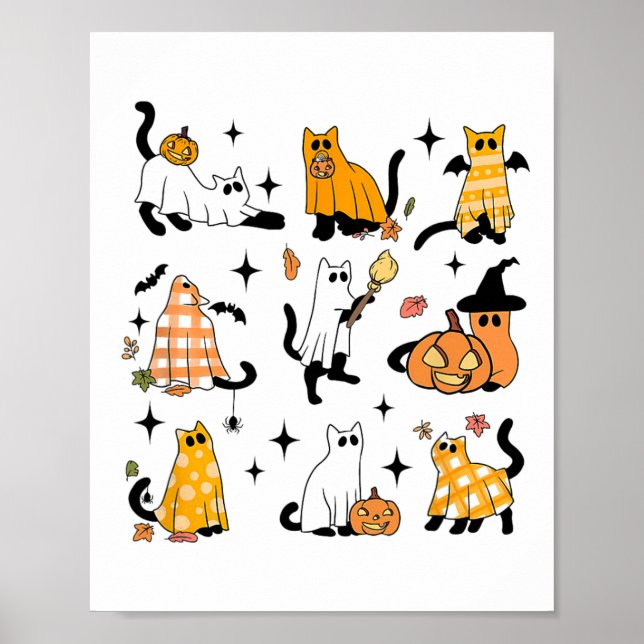 Cute Ghost Cat Funny Halloween Outfit Costumes Bla Poster (Framsidan)