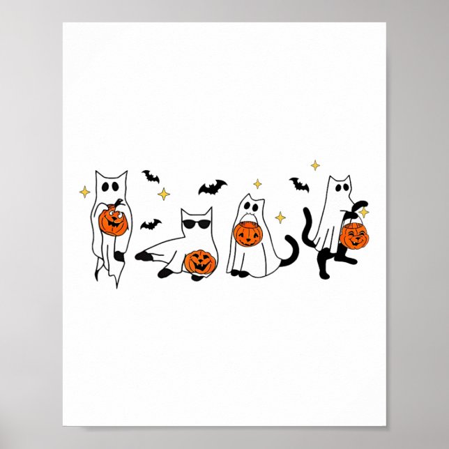 Cute Ghost Cat Funny Halloween Outfit Costumes Bla Poster (Framsidan)