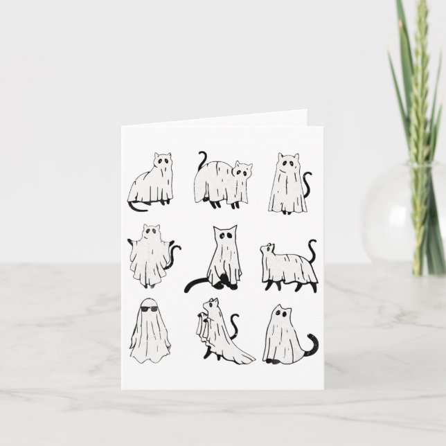 Cute Ghost Cat Funny Halloween Outfit Costumes Kort (Framsida)