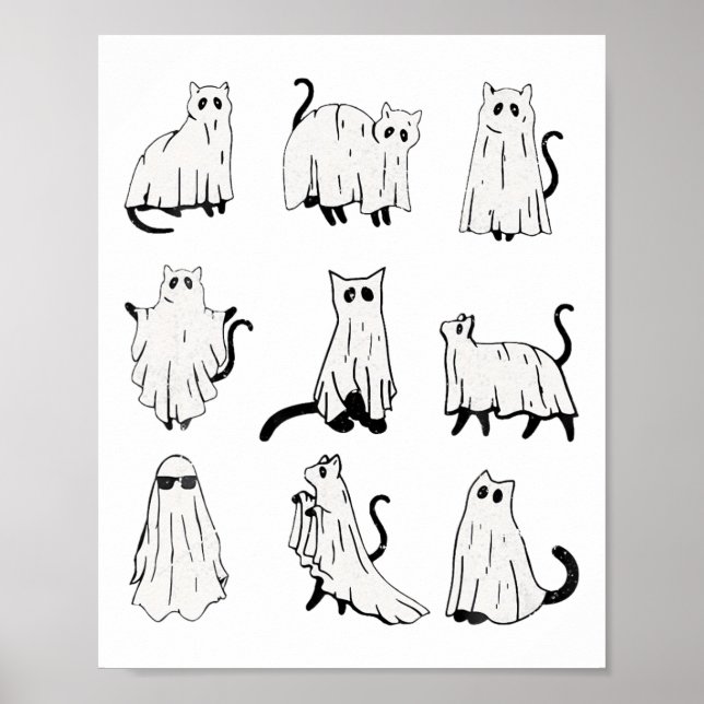 Cute Ghost Cat Funny Halloween Outfit Costumes Poster (Framsidan)