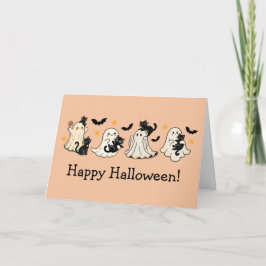 Cute Ghost & Cat Halloween Greeting Card Kort