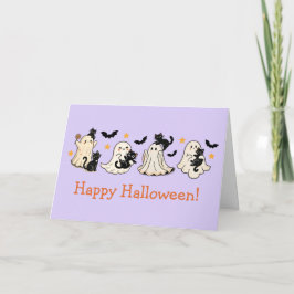 Cute Ghost & Cat Halloween Greeting Card Kort