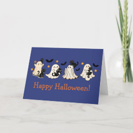 Cute Ghost & Cat Halloween Greeting Card Kort