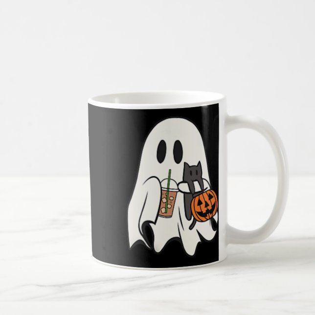 Cute Ghost Cat Iced Coffee Spooky Season Halloween Kaffemugg (Höger)