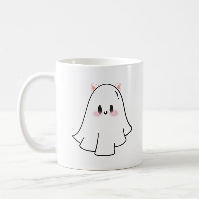 Cute Ghost Cat Kaffemugg (Vänster)