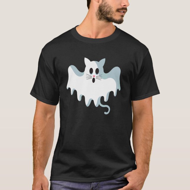 Cute Ghost Cat Kattunge Halloween T Shirt (Framsida)