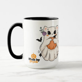 Cute Ghost Cat med Pumpkin | Spooky Halloween Mugg