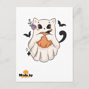 Cute Ghost Cat med Pumpkin Spooky Halloween Mugg Vykort
