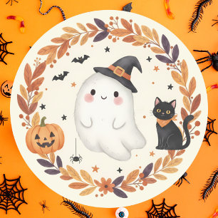 Cute Ghost Cat Pumpkin Autumn Wand Halloween Runt Klistermärke