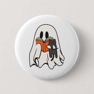 Cute Ghost Cat Reading Bok Spooky Season Hallowee Knapp