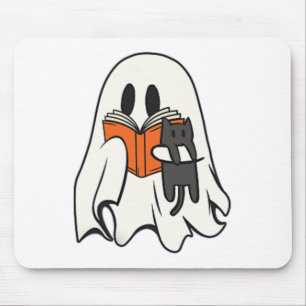 Cute Ghost Cat Reading Bok Spooky Season Hallowee Musmatta