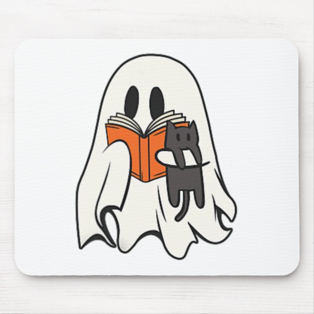Cute Ghost Cat Reading Bok Spooky Season Hallowee Musmatta (Framsidan)