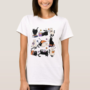 Cute Ghost Cat Reading Bokar Älskare Bookish Halld T Shirt