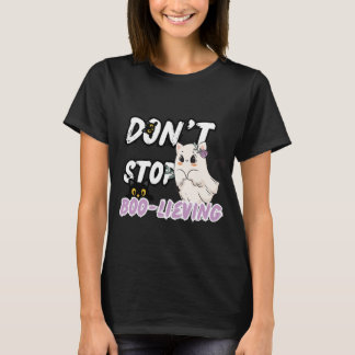 Cute Ghost Cat "Stop't Boo-living" Halloween T Shirt