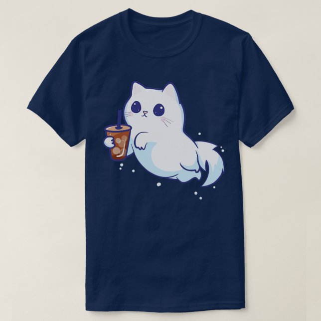 Cute Ghost cat with Iced Coffee T Shirt (Design framsida)