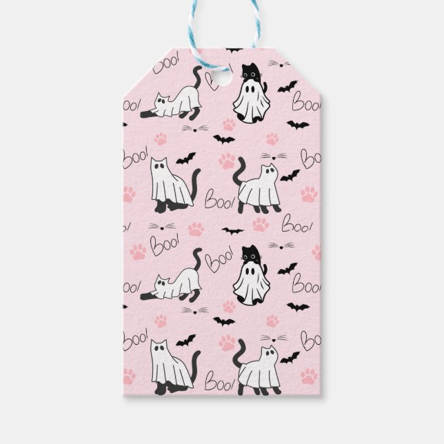 Cute Ghost Cats Halloween Presentetikett (Framsidan)