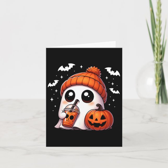 Cute Ghost Coffee Älskare Halloween Ghost Pumpkin  Kort (Framsida)