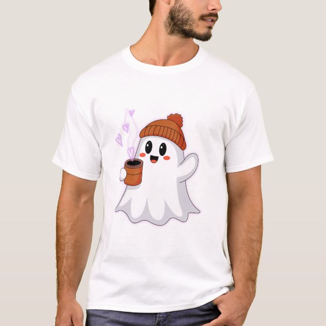 👻 Cute Ghost Coffee Älskare T Shirt (Framsida)