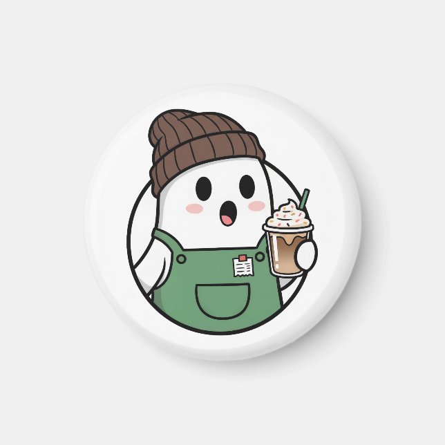 Cute Ghost Coffee Button Magnet (Framsidan)