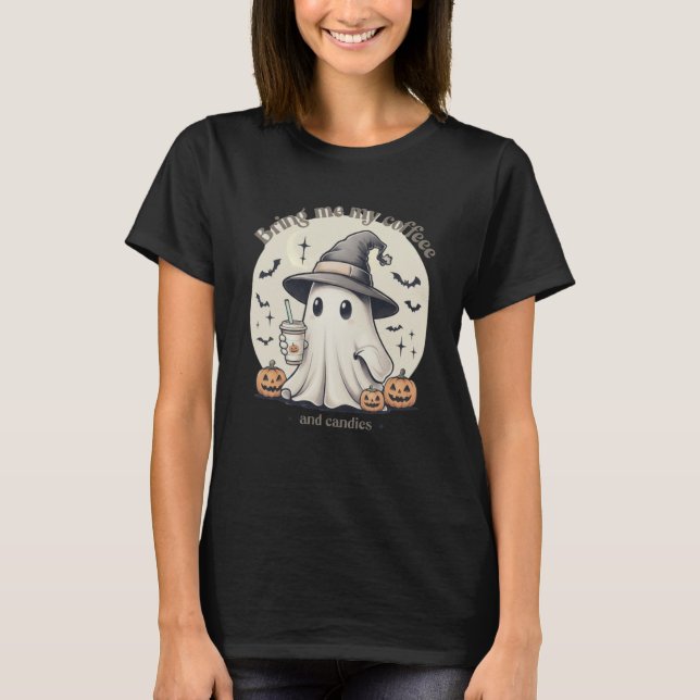 Cute Ghost Coffee Candy Halloween Mörk T-Shirt (Framsida)