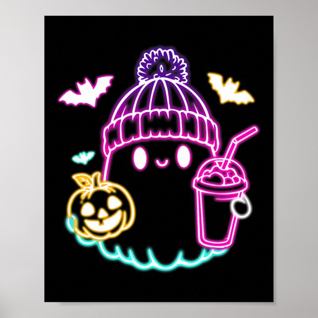 Cute Ghost Coffee Drinking Spooky Halloween Poster (Framsidan)