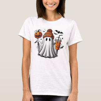 Cute Ghost Coffee Pumpkin Funny Halloween T Shirt