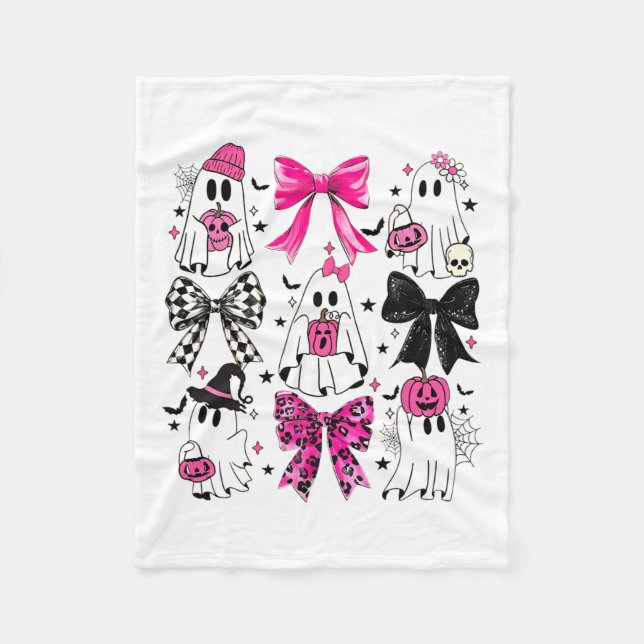 Cute Ghost Coquette Aesthetic Rosa Bows Spooky Sea Fleecefilt (Framsidan)